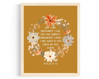 Bible Verse Art Print, Wall Art, Wall Print, Christian Art, Psalm 27:13, Scripture Art, Floral Print