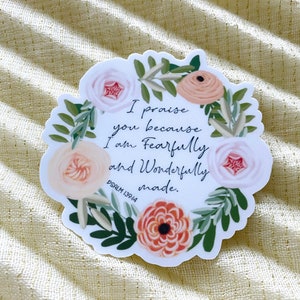 Christian sticker, Fearfully and Wonderfully Made, Bible verse
