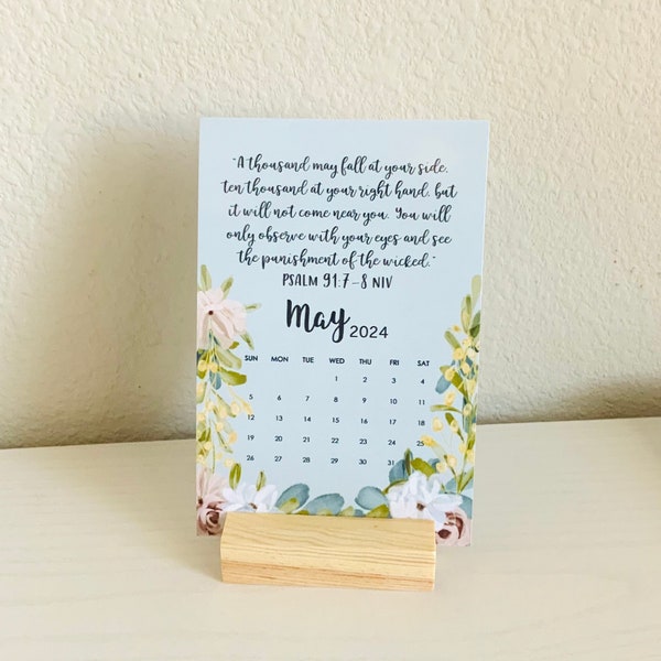 2024 Desk Calendar, Psalm 91 Desktop Calendar, Mini Office Calendar, Christmas Gifts, 2024  Bible Verse Calendar with Wooden Stand