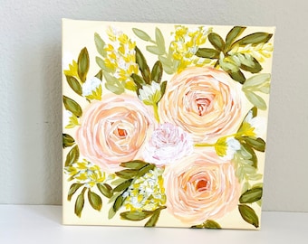 Acrylic Painting on Canvas, 10x10, Flower Painting, Abstract Fine Art