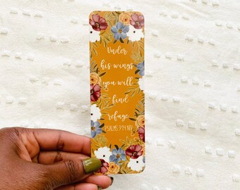 Under His Wings Bookmark | Double sided Christian Page Marker | Christmas Stocking Stuffer ideas | Bible Verse Bookmark