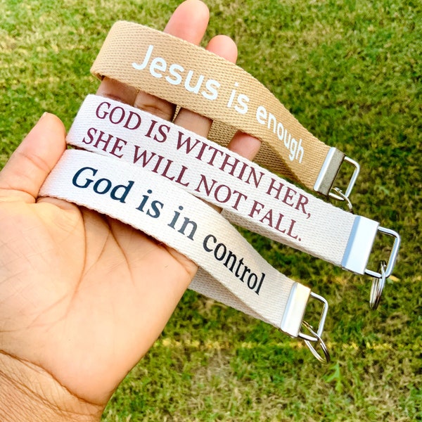 God is within her Keychain | Canvas Wristlet keychain | Christian keychains | Key fob | Faith Gift | Cotton keychain