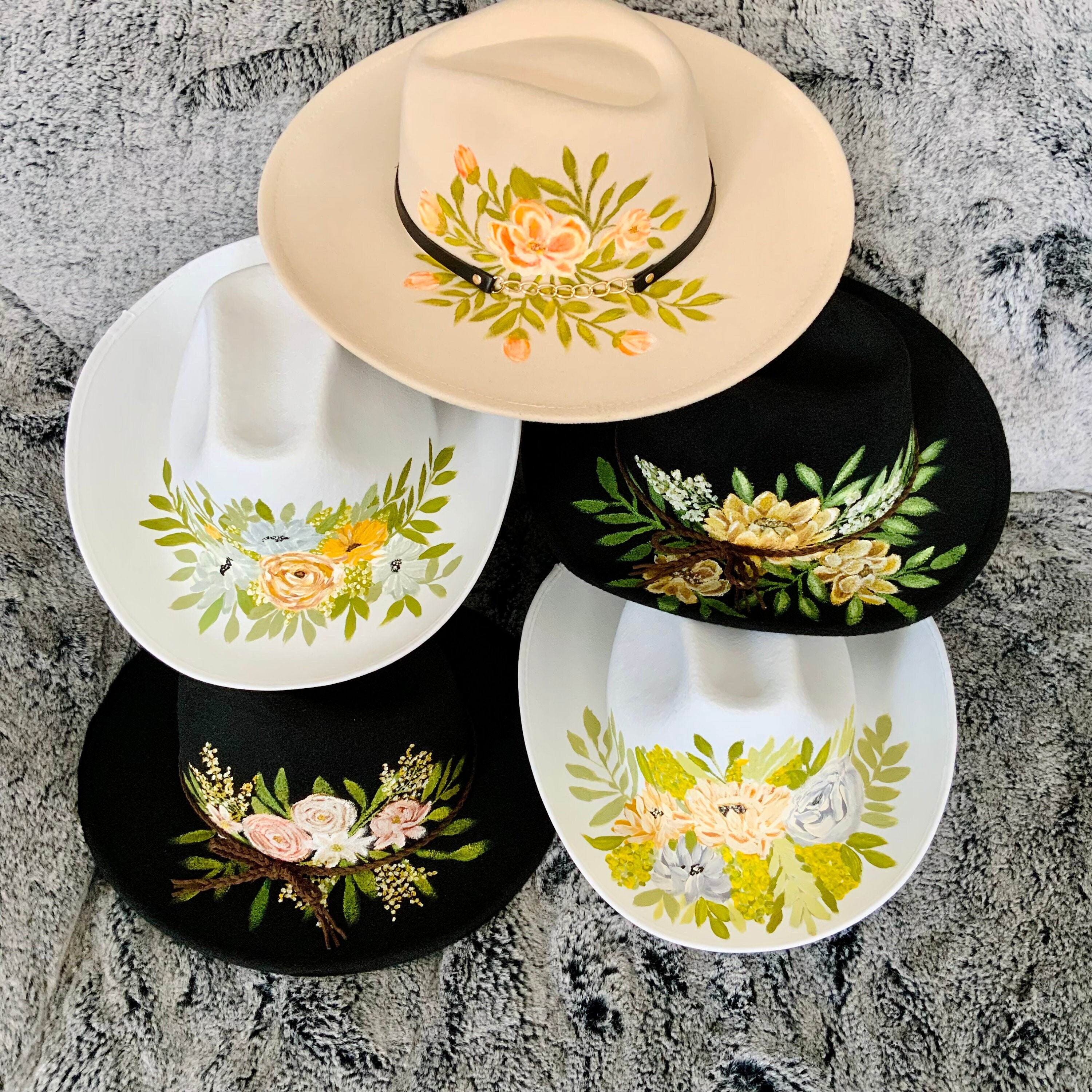 Floral Painted Wide Brim Hat Hand Painted Hat, Wide Brim Hat, Floral Painted Hat, Sun Hat  main image 4