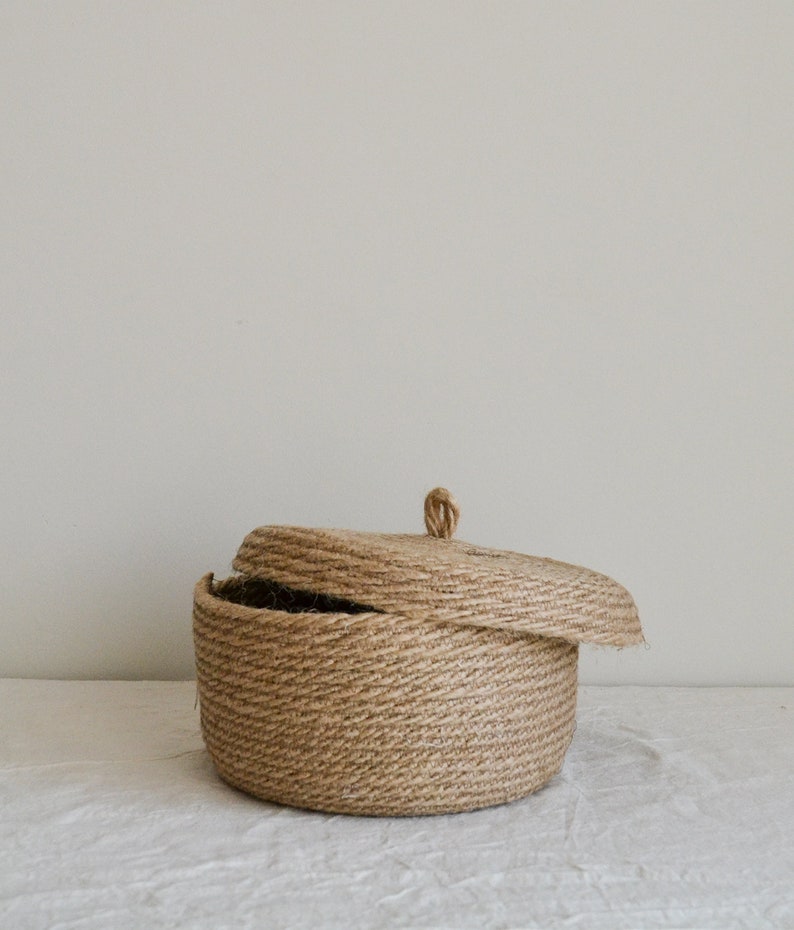 Jute Storage Basket With Lid Etsy