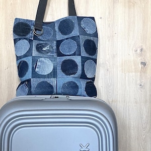 Upcycled Denim Boho Bag,Navy and Light Blue Denim bag,Recycled Denim large bag,Vintage jeans bag,Upcycled jeans shoulder bag, Shopping bag