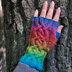 Hand Knit Cable Knit Fingerless Gloves Sprinkles FREE SHIPPING