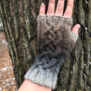 Hand Knit Cable Knit Fingerless Gloves Morning Java FREE SHIPPING