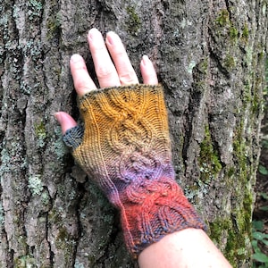 Hand Knit Cable Knit Fingerless Gloves Buttercup FREE SHIPPING