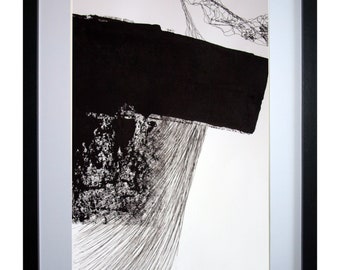 Dessin contemporain à l’encre noire et blanche. Art moderne, dessin abstrait à l’encre, art abstrait contemporain