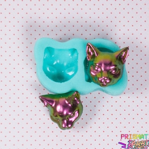 3/4&quot; Realistic Cat Head Mold • Shiny Detailed Silicone Mold for Resin, Clay, Wax, Candy • Cat Mold • Earring Mold • Resin Earring Mold