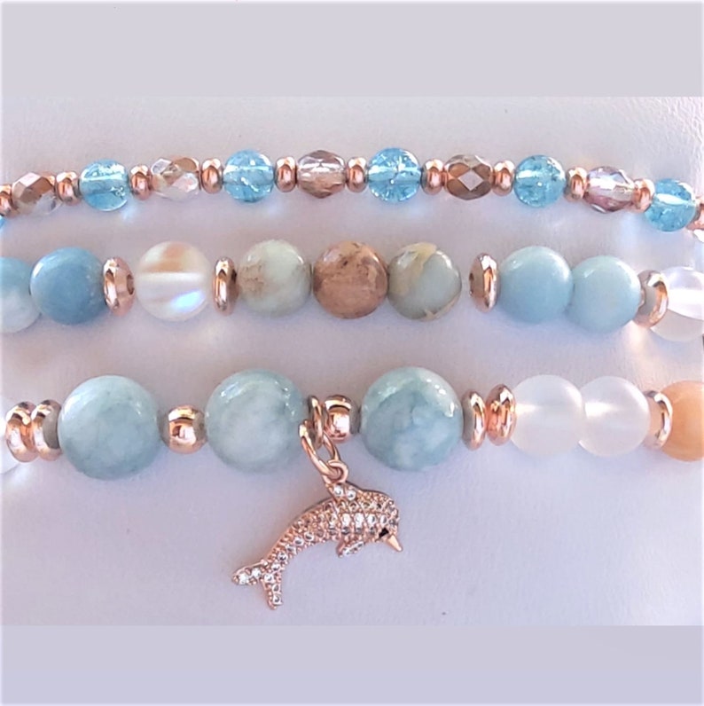 7inch Stretch Bracelet Trio for Her 8mm Aquamarine 6mm Etsy.de