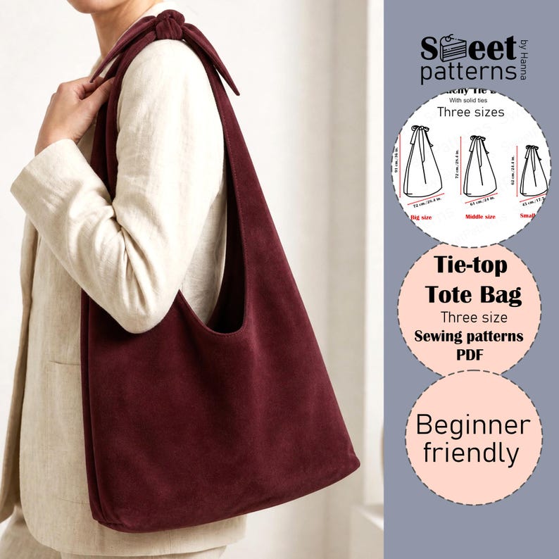 Tie-top Tote Bag Sewing Pattern PDF, Boho Hobo Bag Sewing Pattern PDF ...
