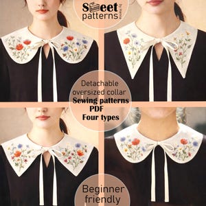 Collar Detachable Sewing Pattern PDF, 4 types, Women's Detachable Peter Pan, Oversized Pattern, Collar Sewing Pattern Bundle, False Collar image 4