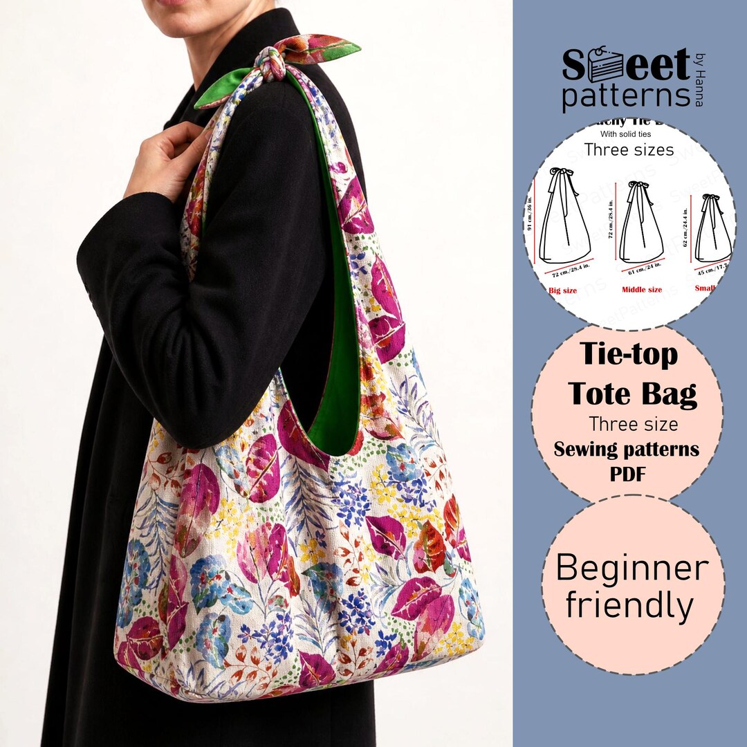 Tie-top Tote Bag Sewing Pattern PDF, Boho Hobo Bag Sewing Pattern PDF ...