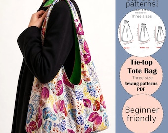 Patrón de costura en PDF para bolso tote con lazo, patrón de costura en PDF para bolso hobo bohemio, patrón en PDF para bolso holgado con lazo, bolso hobo cruzado, fácil para principiantes.