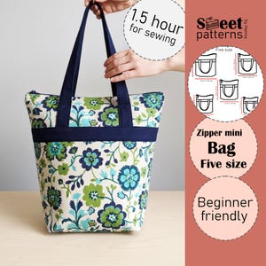 Zipper mini bag Sewing Pattern PDF , 5 Sizes Makeup bag PDF Sewing Pattern , Cosmetic bag for beginners