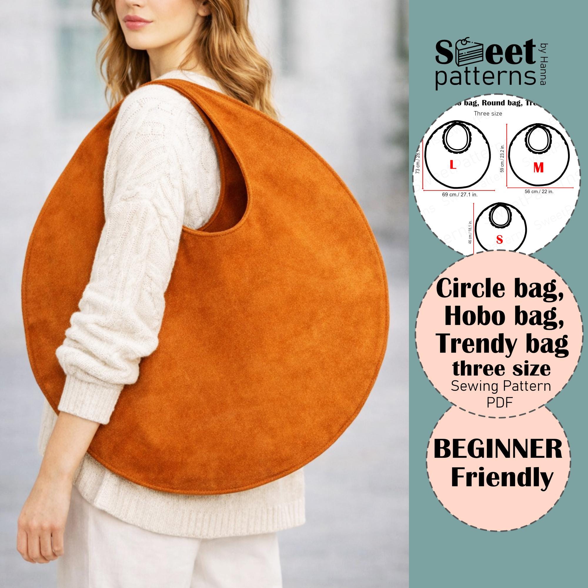 Chest Rounded Bag Pattern Circle Boho Hobo Bag Sewing Pattern PDF , Photo Tutorial, Three Size ...