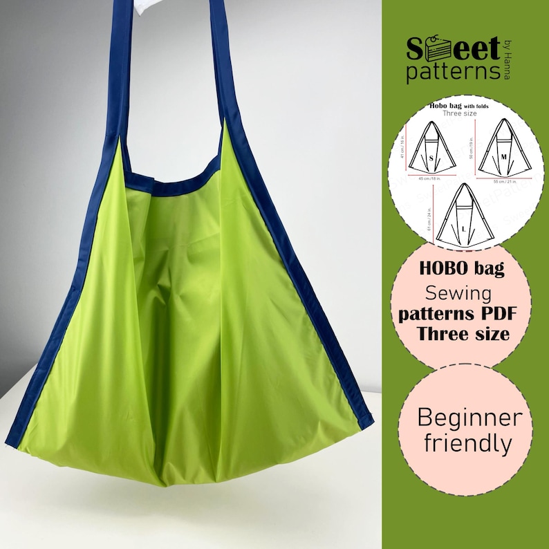 Boho Hobo Bag Sewing Pattern PDF With Folds, Three Size, Beginer ...