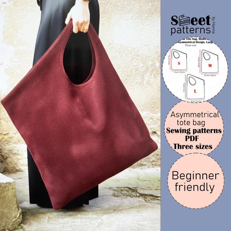 Asymmetrical Tote Bag PDF Pattern, Modern Bag Sewing Pattern PDF ...