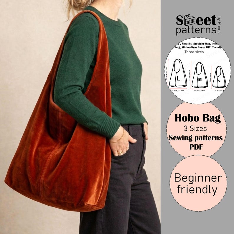 Slouchy Hobo Bag Sewing Pattern PDF ,large Tote Minimalism Shoulder Bag ...
