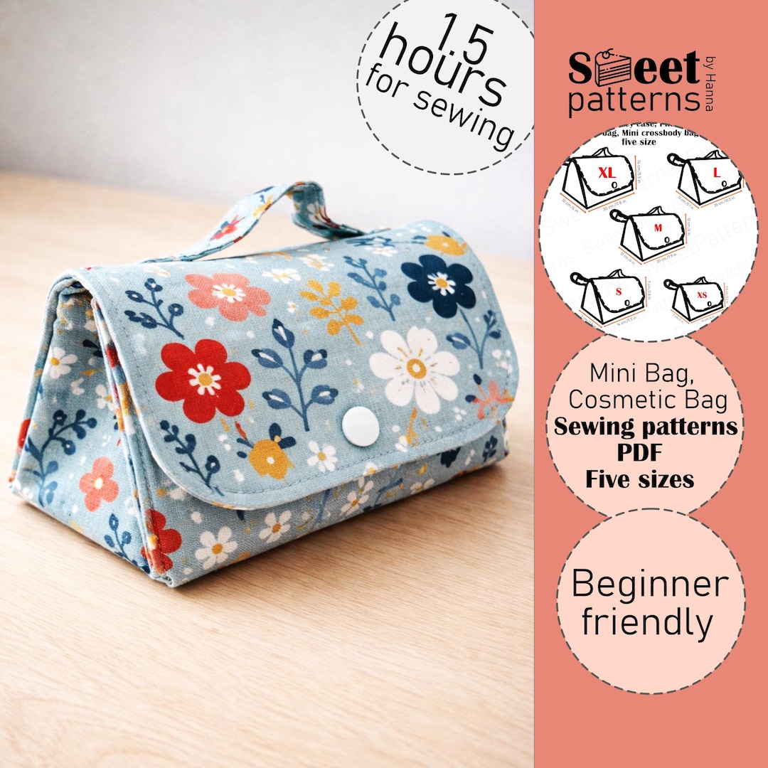 Mini Bag Sewing Pattern PDF ,5 Sizes, Cosmetic Bag, Clutch, Evening Bag ...