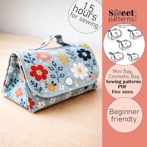 Mini Bag Sewing Pattern PDF ,5 Sizes, Cosmetic bag, Clutch, Evening bag PDF, Key case Pattern PDF, Phone bag, Mini crossbody bag