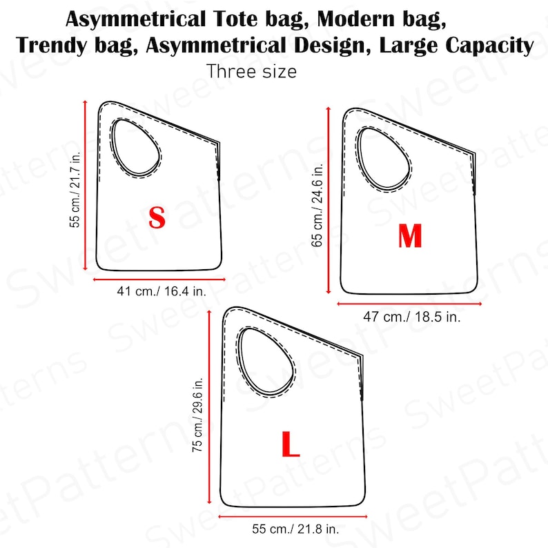 Asymmetrical Tote Bag PDF Pattern, Modern Bag Sewing Pattern PDF ...