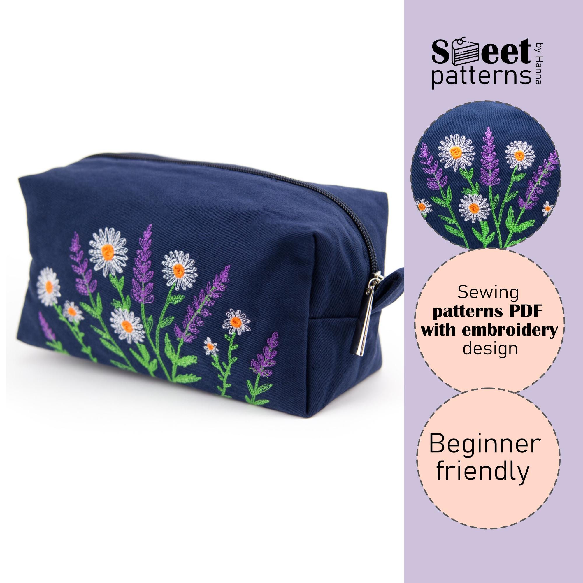 Cosmetic Pouch Sewing Pattern PDF With Embroidery, Makeup Bag PDF, 5 ...