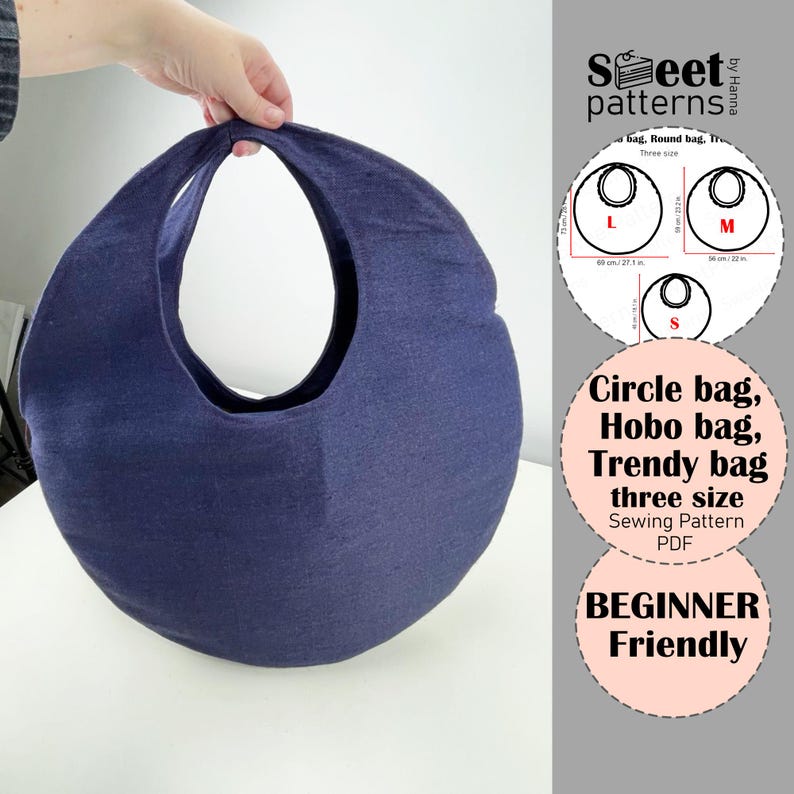 Circle Boho Hobo Bag Sewing Pattern PDF , Photo Tutorial, Three Size ...