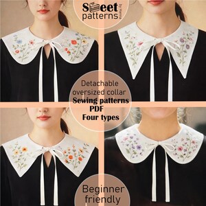 Collar Detachable Sewing Pattern PDF, 4 types, Women's Detachable Peter Pan, Oversized Pattern, Collar Sewing Pattern Bundle, False Collar image 3