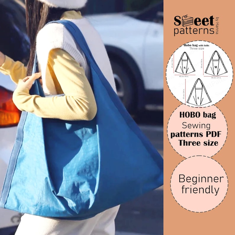 Boho Hobo Bag Sewing Pattern PDF With Folds, Three Size, Beginer ...