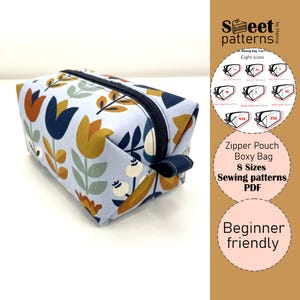 Patron de couture PDF pour pochette cosmétique, Patron de couture PDF pour pochette classique rectangulaire (8 tailles), Sac à fermeture éclair pour débutants, Patron de mini-sac PDF