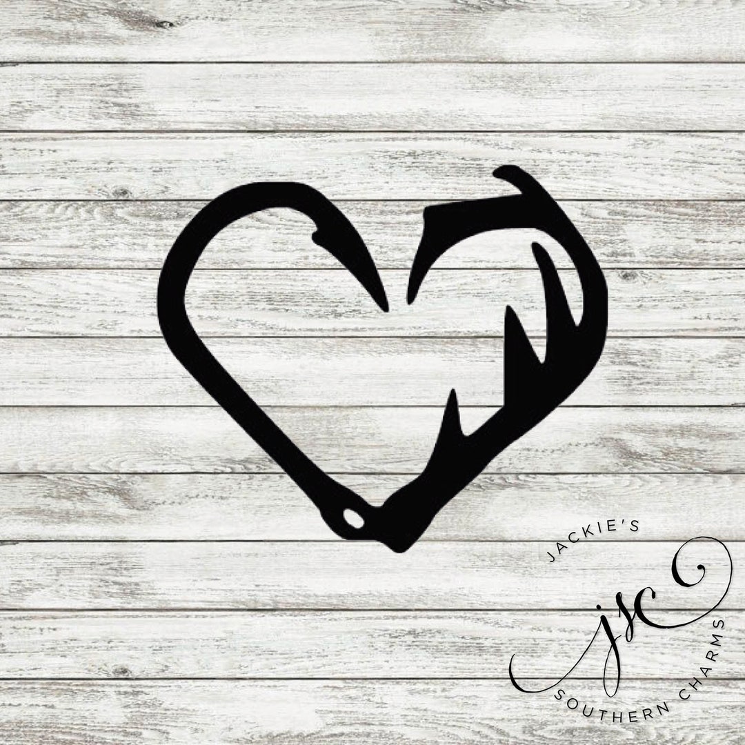 Hook and Antler Heart Vinyl Decal Etsy