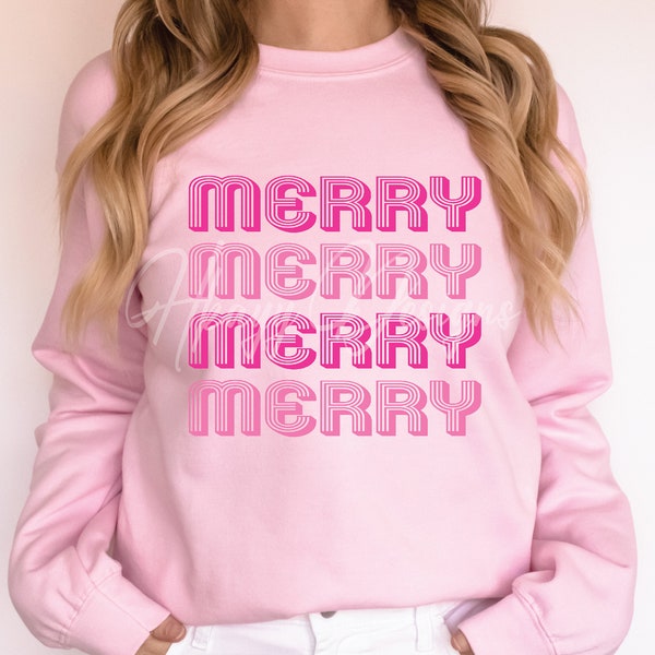Merry Merry Christmas Girly Retro Holiday Winter Sweatshirt Digital Design Sublimation Screenprint PNG