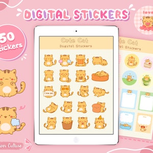Cute Cat Digital Stickers for Goodnotes | Precropped Goodnotes Stickers | Individual PNG Stickers | Kawaii Animal Digital Stickers