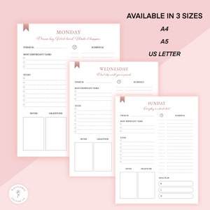 printable daily planner rose gold daily planner monday to etsy