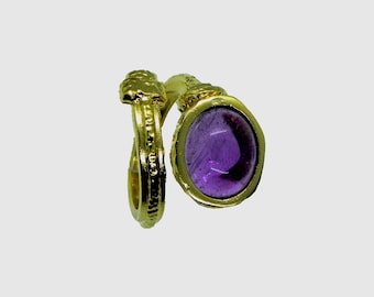 Etruscan bronze ring 24kt gold plated 3 micron with natural gemstones, made in italy