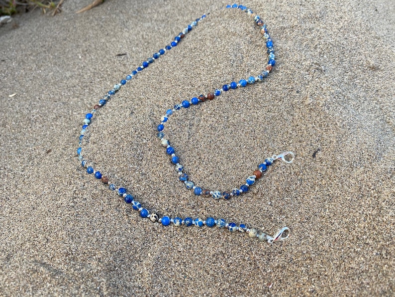 Beaded Glasses Chain Face mask lanyard Handmade Face mask necklace with clips Beaded holder Jasper stone mask holder Beaded mask chain