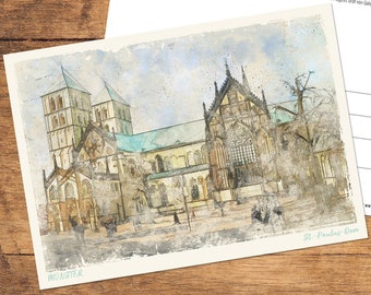 Postcard MS-ART » Münster: St. Paul's Cathedral with Market Square (2409-PK) Edition msart