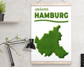 Poster Green City | Green | your city Nature Lawn Grass Writing | green love of cities | Gift Business, Family, Office, Hamburg Leipzig