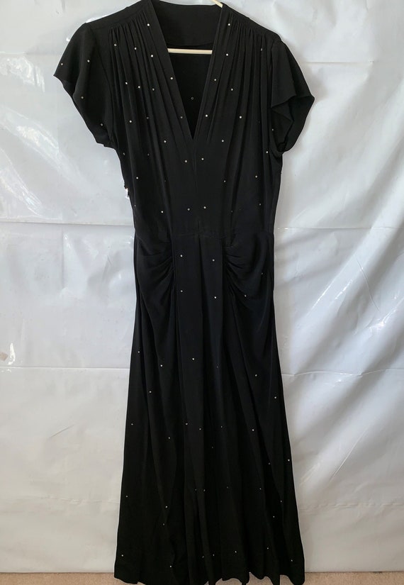 Vintage 40's, rhinestone studded elegant crepe eve