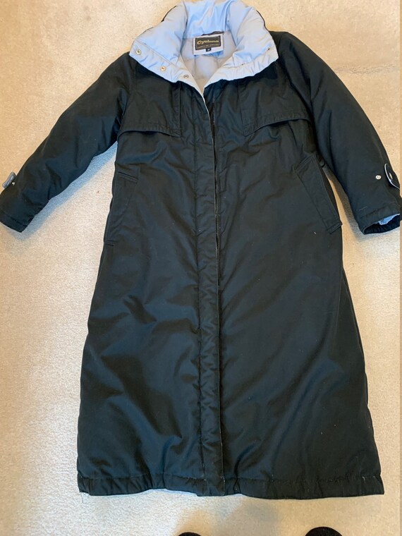 Full length goose down coat. Gaberdine outside, qu