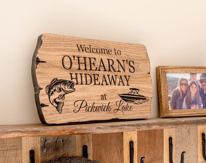 Rustic Family Name Sign Personalized Cabin Decor Great Gift For Dad Lakeside Home Accent Custom Fathers Day Present Lake House Welcome Sign