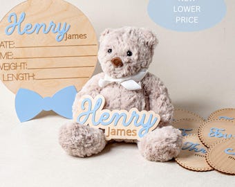 Personalized Baby Boy Birth Stats Sign Bundle Custom Name Sign Birth Details Wood And Acrylic Milestone Cards Newborn Photo Prop Gift