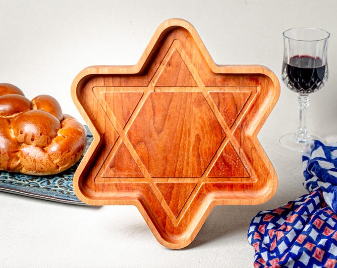 Star of David Tray Table Decoration Wood Star Judaica Kitchen Decor Dining Plate Food Safe Holiday Gift Hanukkah Celebration Table
