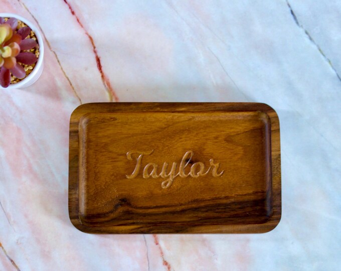 Personalized Valet Tray Organizer Storage Solution Men Gift Husband Birthday Gift Dad Custom Jewelry Dish Organizer Wooden Catchall Tray