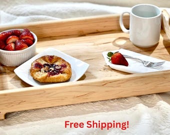 Custom Wood Serving Tray With Handles Rustic Design Maple With Walnut Accents Food and Drink Serve Food Presentation Dining Accessory Server