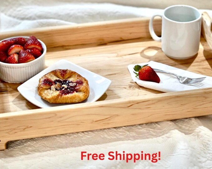 Custom Wood Serving Tray With Handles Rustic Design Maple With Walnut Accents Food and Drink Serve Food Presentation Dining Accessory Server