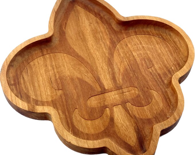 Fleur de Lis cherry wood dish  Home Decor French Country Style Accent Coffee Table Dining Room Decor New Orleans Inspired Design