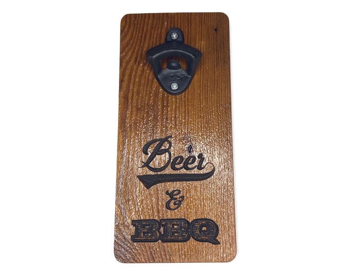 Wooden beer bottle opener, Reclaimed lumber, BBQ accessories,, groomsman gift